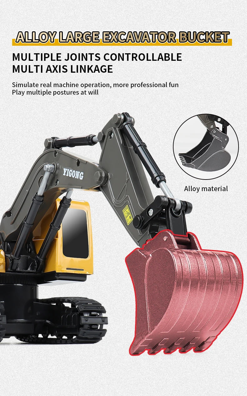 ZWN 2.4G 6/5CH Remote Control Excavator RC Model Car Toy Professional Alloy Plastic Simulation Construction Vehicle For Kid Gift