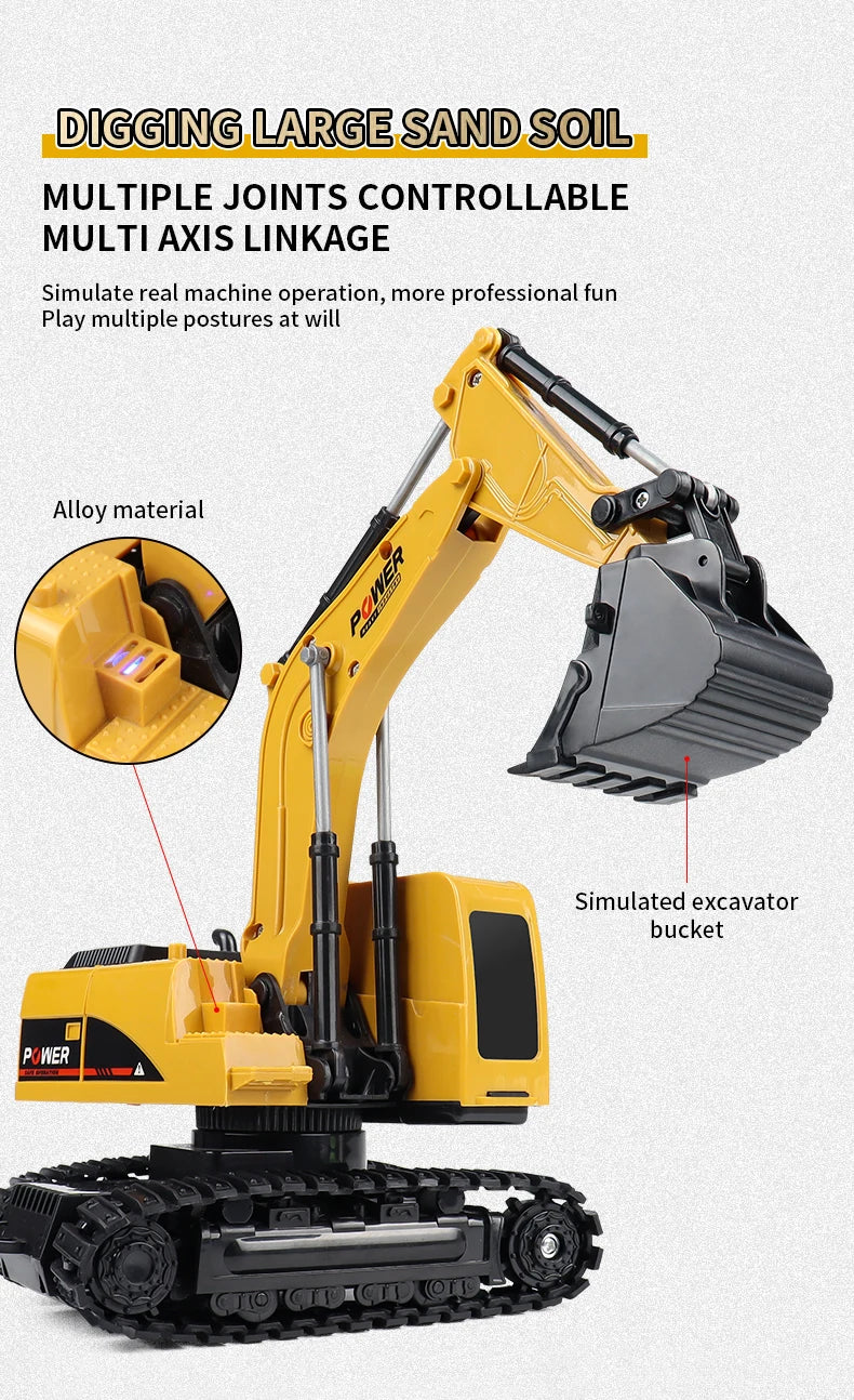 ZWN 2.4G 6/5CH Remote Control Excavator RC Model Car Toy Professional Alloy Plastic Simulation Construction Vehicle For Kid Gift
