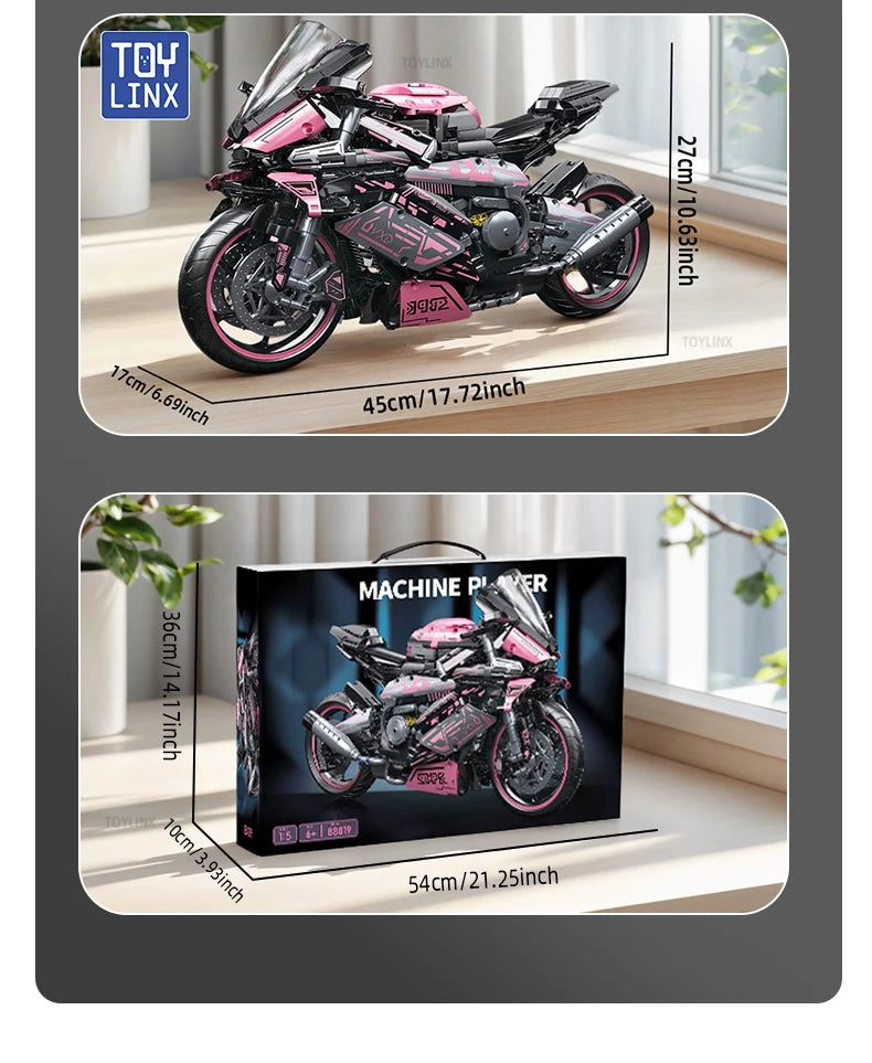 Cyberpunk Pink Motorcycle Desktop Decorations 2045PCS Racing Building Block Model  Kid Toys Christmas Easter Festive Gift Giving