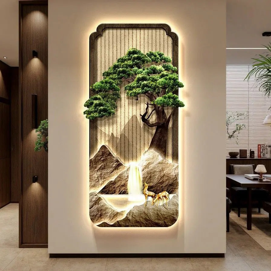 LED Light Painting Entrance Decoration Painting High-end Wall Lamp Landscape Painting Wabi Sabi Style Hallway Hanging Painting