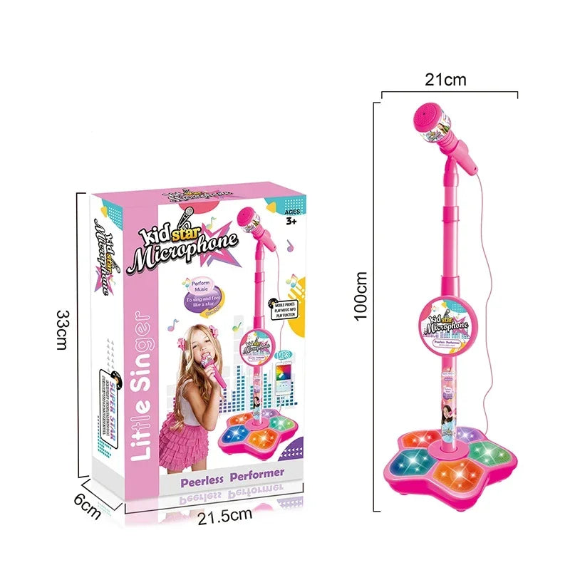 Kids Rocking-Roll Microphone with Stand Karaoke Song Music Instrument Toys Brain-Training Educational Toy Birthday Gift Girl Boy