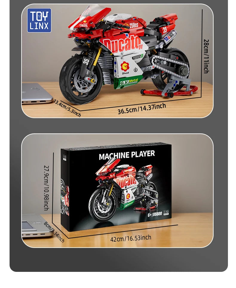 ToylinX 883pcs Motorcycle Building Set 1:10 Model Kit Building Block Car for Kid Adults Festive Gifts Christmas Halloween Easter