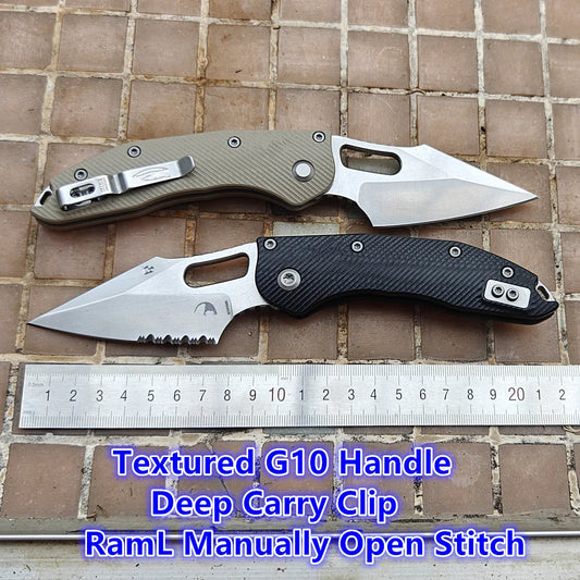 JUFULE 2025 Manual Stitch Textured G10 Handle Deep Carry Clip Mark M390MK Blade Hunting Fish EDC Tool Folding Camp Pocket Knife