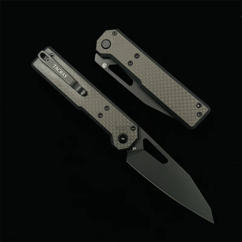 TACRAY Folding Knife TR-Tarcus D2 Blade G10+CF Handle Outdoor Camping Hunting fishing fruit Utility Knives EDC Tool