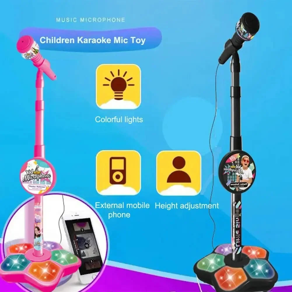 Kids Rocking-Roll Microphone with Stand Karaoke Song Music Instrument Toys Brain-Training Educational Toy Birthday Gift Girl Boy