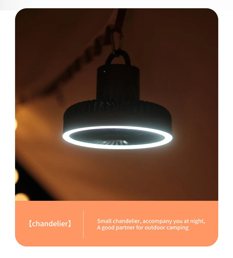 10000mAh Camping Fan Rechargeable Desktop Portable Circulator Wireless Ceiling Electric Fan with Power Bank LED Lighting