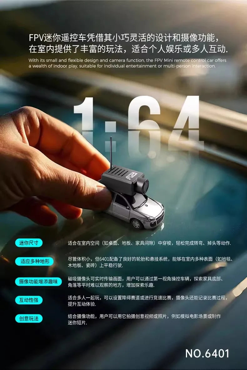 WLtoys 6401 FPV RC Mini Vehicle Full Scale Photo Self-stabilising Rear Drive Small Car Model 1:64 720P Remote Control Car