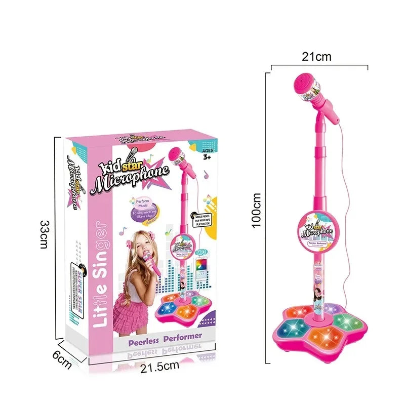 Kids Rocking-Roll Microphone with Stand Karaoke Song Music Instrument Toys Brain-Training Educational Toy Birthday Gift Girl Boy