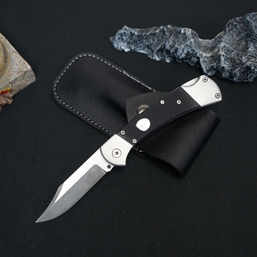 Stainless steel folding knife with carbon fiber handle, suitable for camping, fishing, hiking, survival, men's and women's gifts