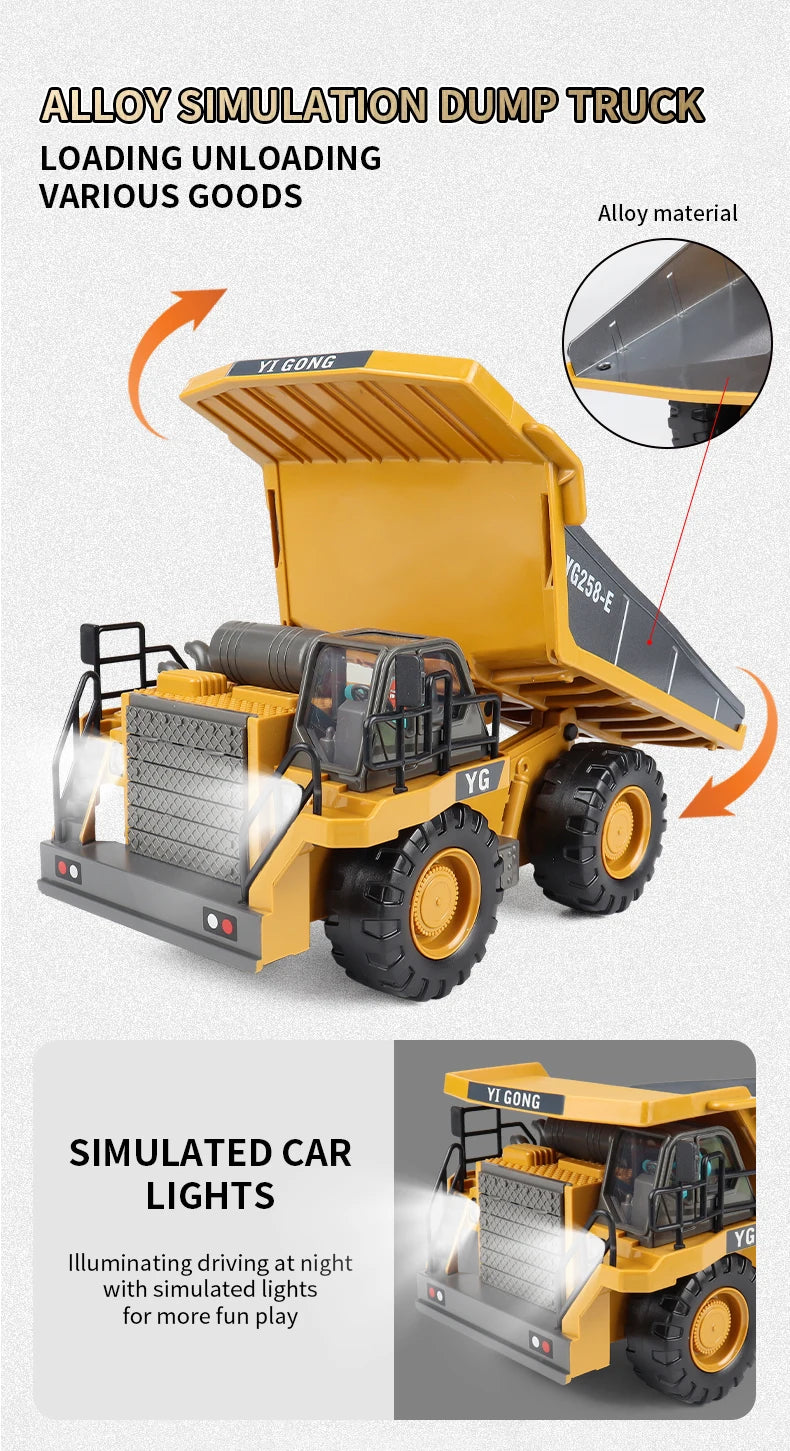 New 4WD Professional Remote Control Excavator Alloy Dump Truck Bulldozer Model RC Car Construction Vehicle Toys Children Gifts
