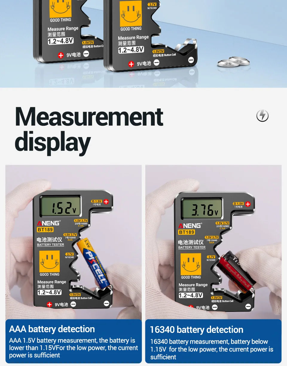 ANENG BT189 Button Cell Battery Tester Power Bank Detectors 9V N D C AA AAA Universal Household LCD Display Battery Tester Tools