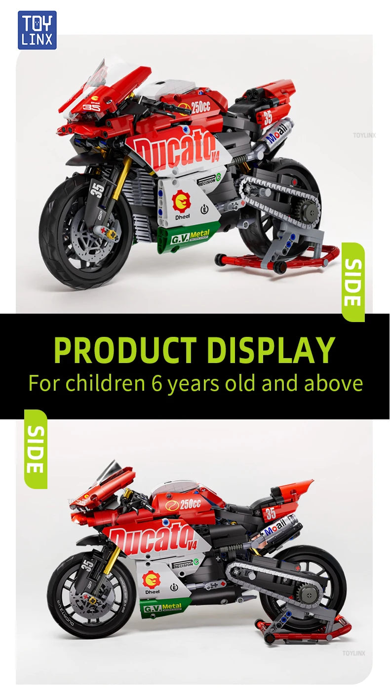 ToylinX 883pcs Motorcycle Building Set 1:10 Model Kit Building Block Car for Kid Adults Festive Gifts Christmas Halloween Easter