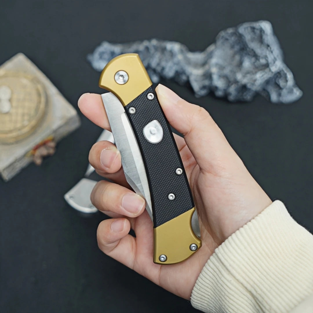 Stainless steel folding knife with carbon fiber handle, suitable for camping, fishing, hiking, survival, men's and women's gifts