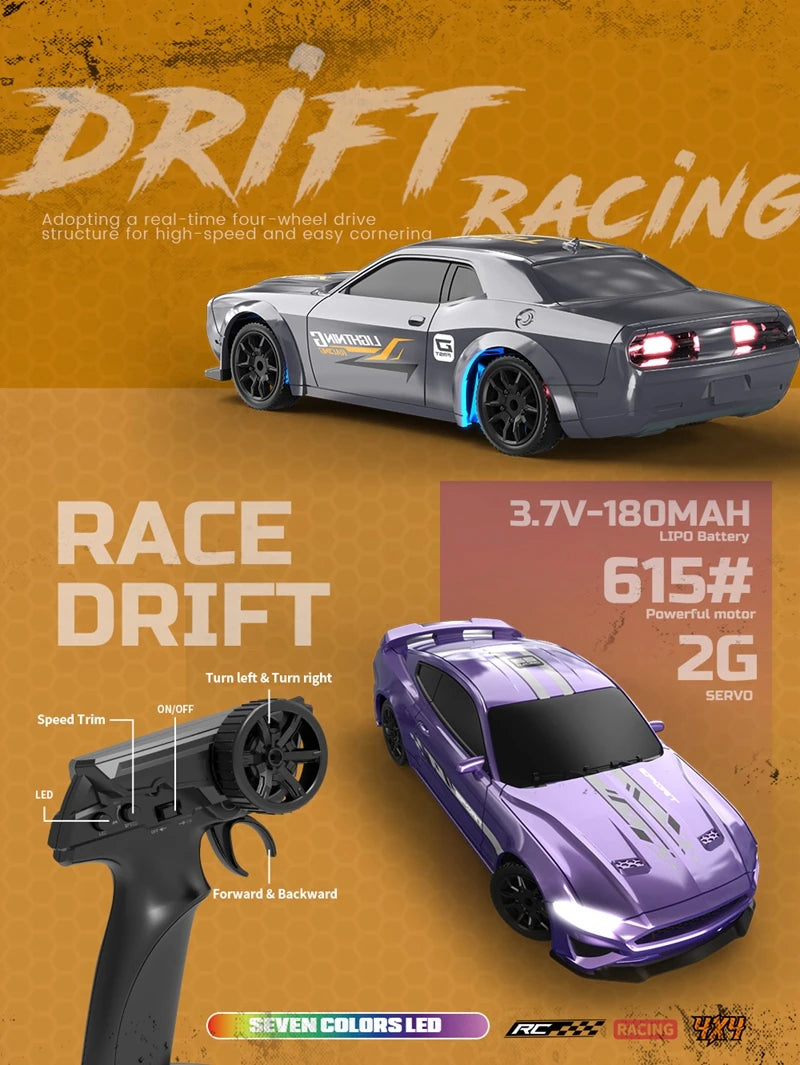 1/64 2.4G High speed Drift Rc Car 4WD Remote Control Car Four Wheel Drive Radio Controlled Mini RTR Racing Model Boy Toy Gift
