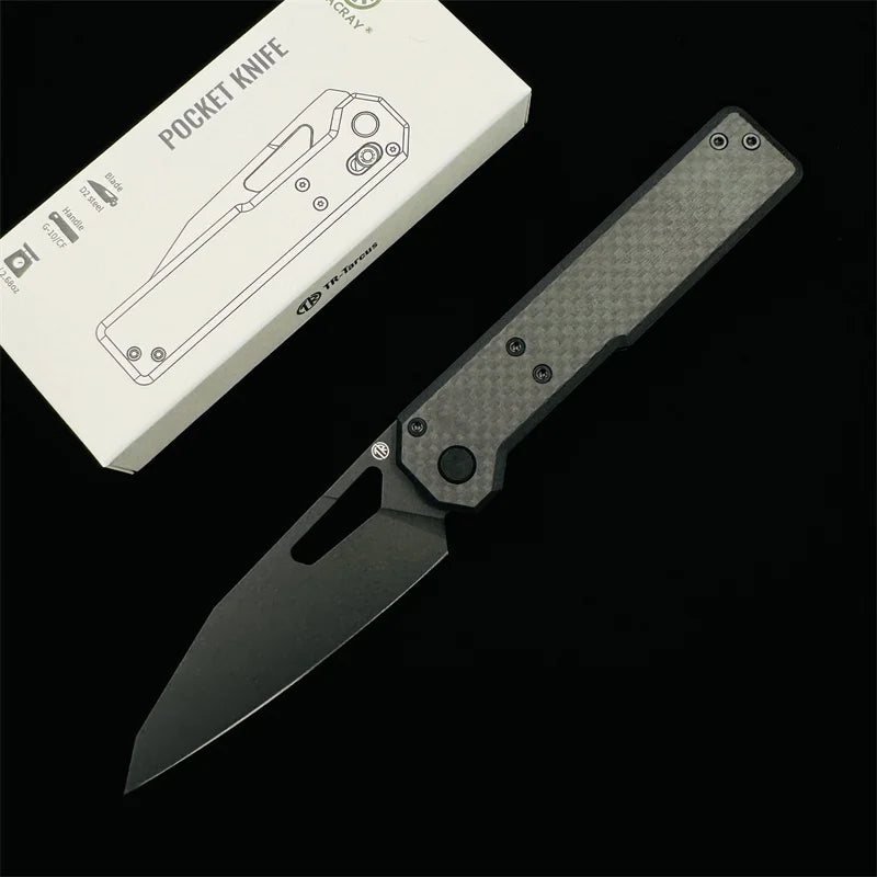 TACRAY Folding Knife TR-Tarcus D2 Blade G10+CF Handle Outdoor Camping Hunting fishing fruit Utility Knives EDC Tool