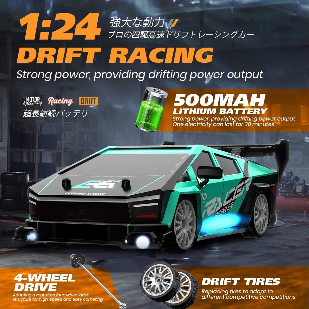 1:24 High Speed RC Drift Car 2.4G 4WD Remote Control Mini Racing Car Competition Race Car Toy for Children