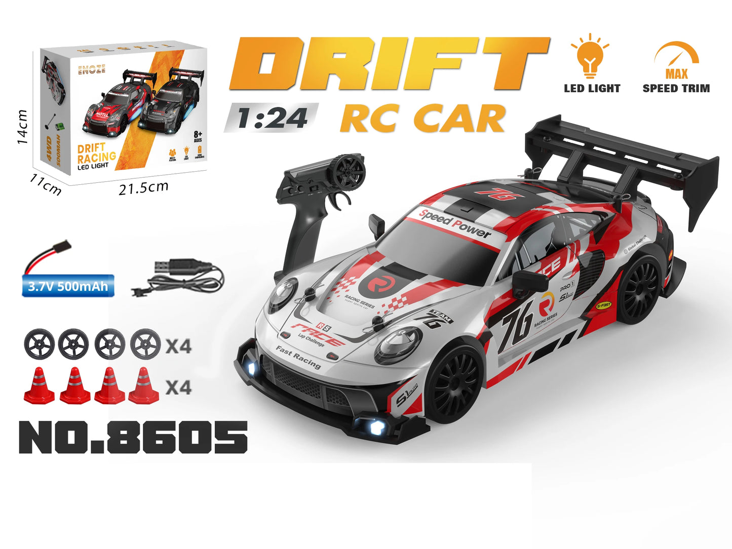 1:24 High Speed RC Drift Car 2.4G 4WD Remote Control Mini Racing Car Competition Race Car Toy for Children