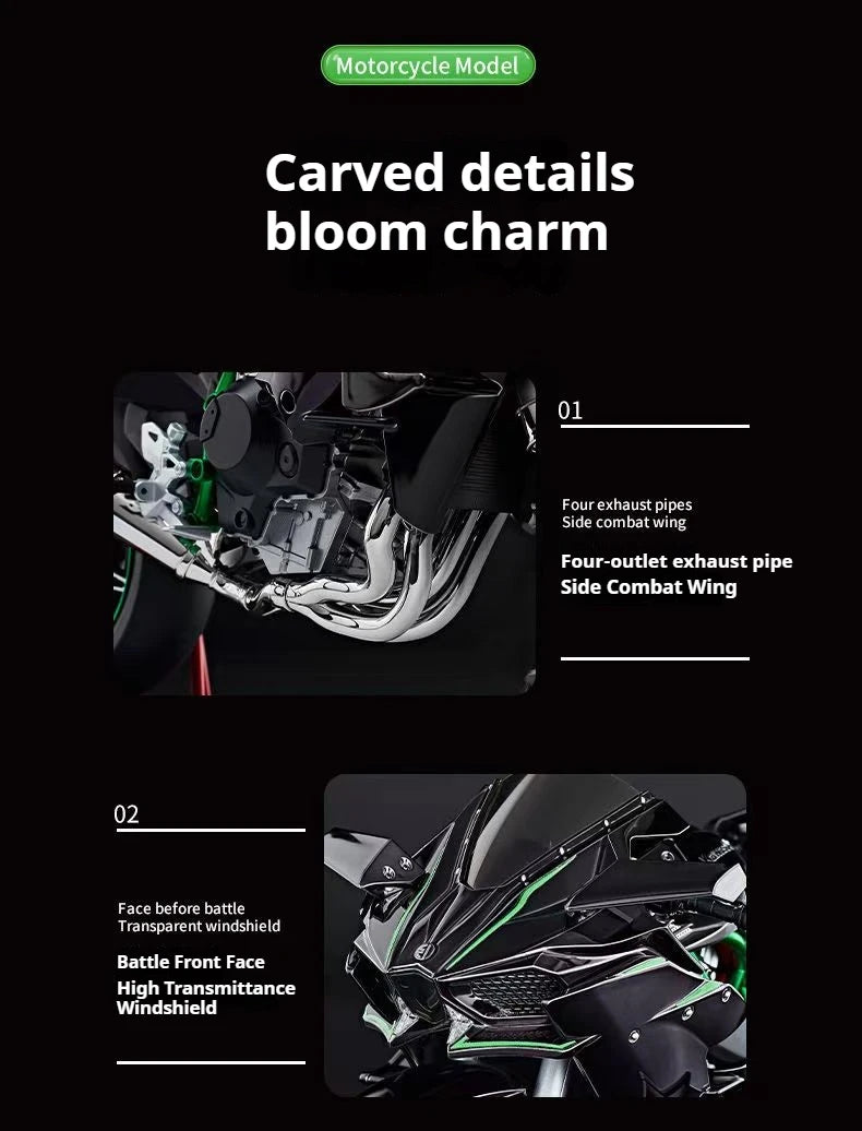 Ignition Start SuPer-Large high-End Spray Dynamic1:6 Kawasaki h2r Simulation Locomotive Motorcycle Alloy Car Model Oversized Toy