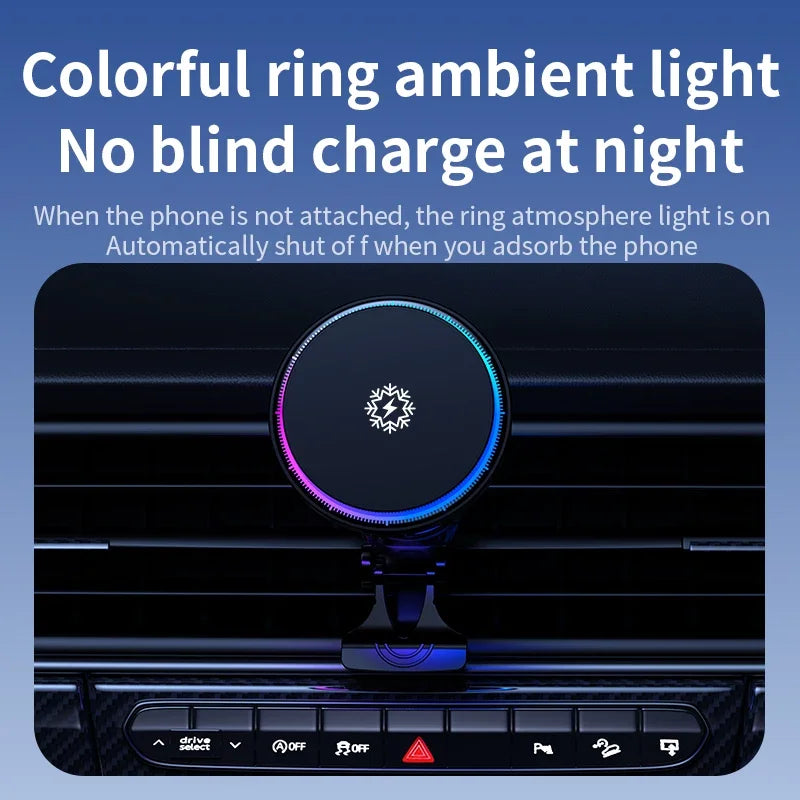 Ice Cooling Magnetic Wireless Car Charger Fast Charging Station for iPhone15 14 13 12 Pro Max 15W Magnet Car Phone Holder Stand