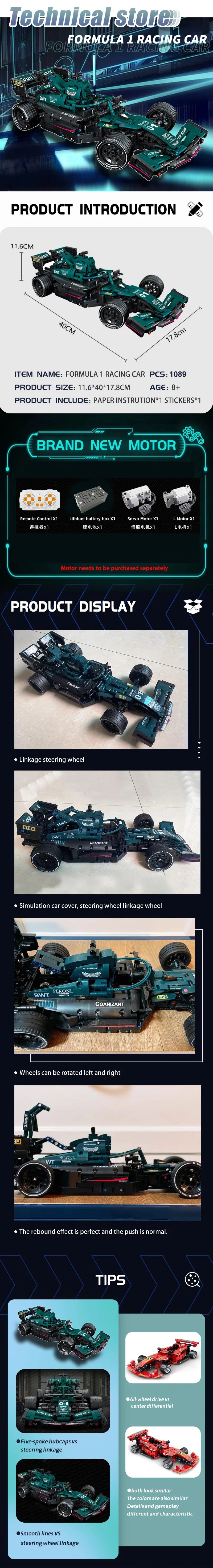 High-tech Building Blocks F1 Formula 1 Remote Control Super Speed Racing Model Rc Car Kid Toys and Moc Updated accessory package