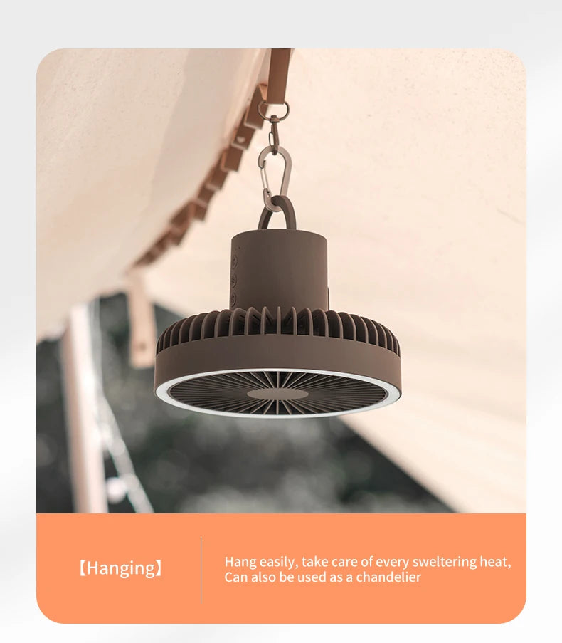 10000mAh Camping Fan Rechargeable Desktop Portable Circulator Wireless Ceiling Electric Fan with Power Bank LED Lighting