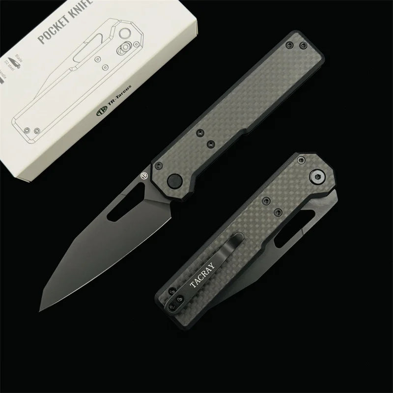 TACRAY Folding Knife TR-Tarcus D2 Blade G10+CF Handle Outdoor Camping Hunting fishing fruit Utility Knives EDC Tool