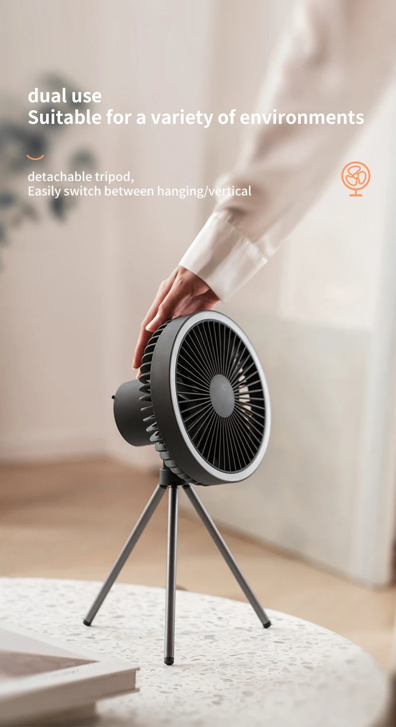 10000mAh Camping Fan Rechargeable Desktop Portable Circulator Wireless Ceiling Electric Fan with Power Bank LED Lighting