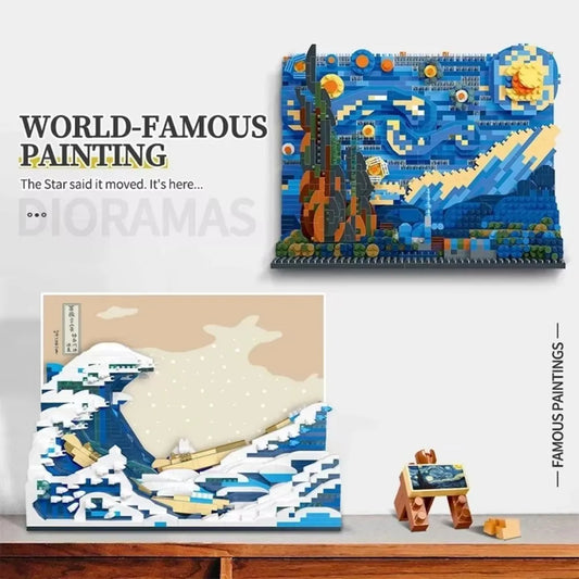 World famous painting Kanagawa surfing starry night ukiyo-e puzzle building block decoration creative assembly toy gift
