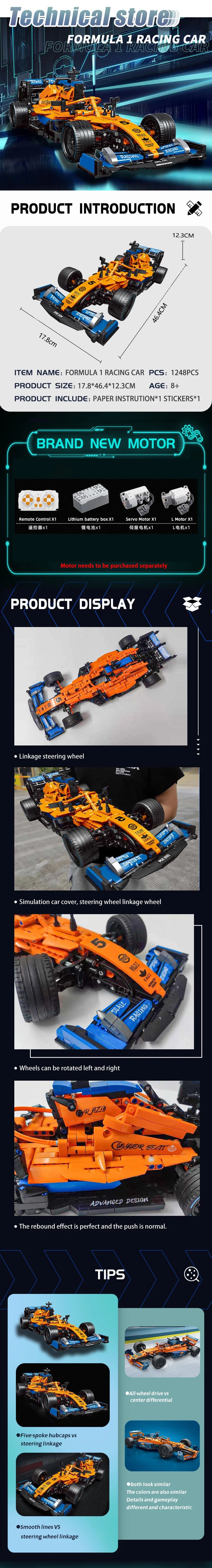 High-tech Building Blocks F1 Formula 1 Remote Control Super Speed Racing Model Rc Car Kid Toys and Moc Updated accessory package