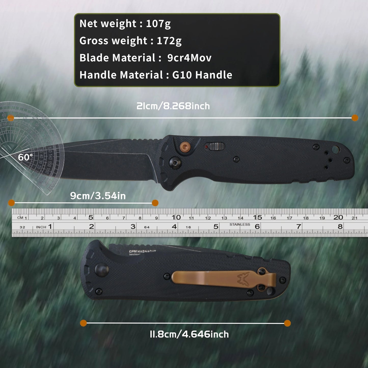 Outdoor Survival Folding Knife, EDC Knife, D2 Steel G10 Handle, BM Knife 4300 Knife Fan Collector, Suitable for Survival Hunting