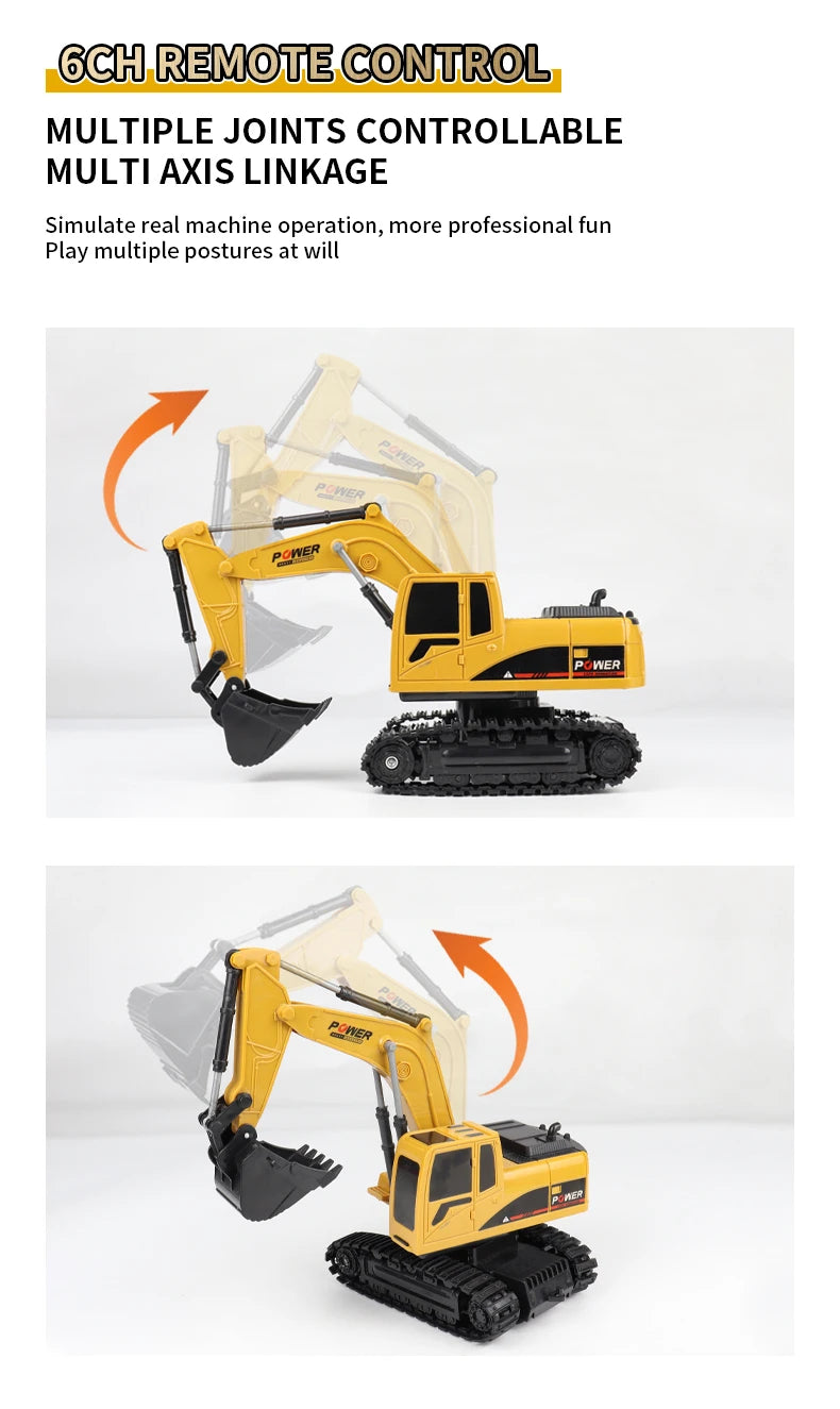ZWN 2.4G 6/5CH Remote Control Excavator RC Model Car Toy Professional Alloy Plastic Simulation Construction Vehicle For Kid Gift
