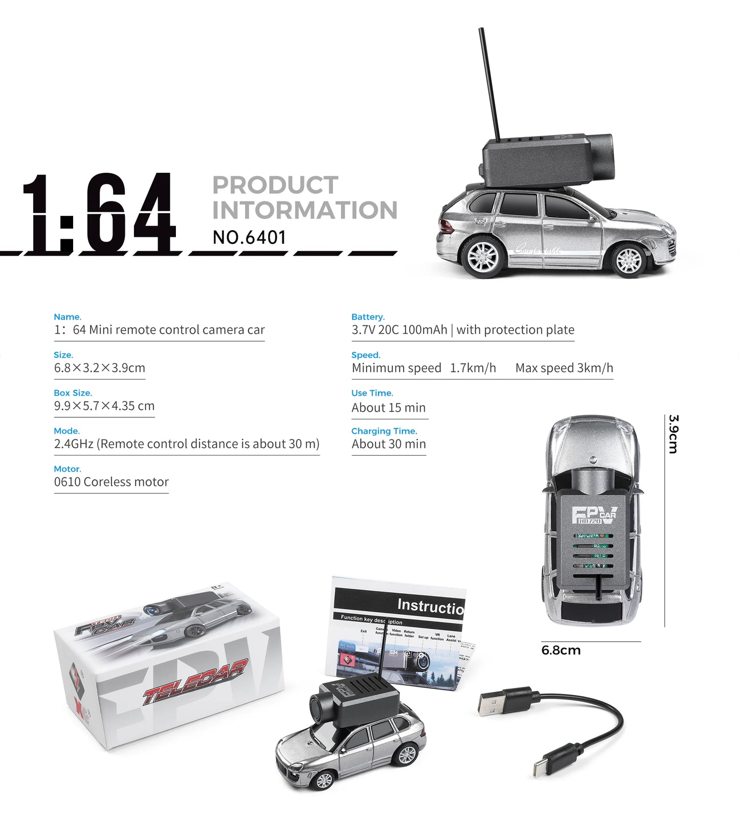 WLtoys 6401 1/64 Mini RC Car With Wifi APP Control,720P FPV Camera,Full Scale Built In Gyroscope VR Videography Toys for Kids