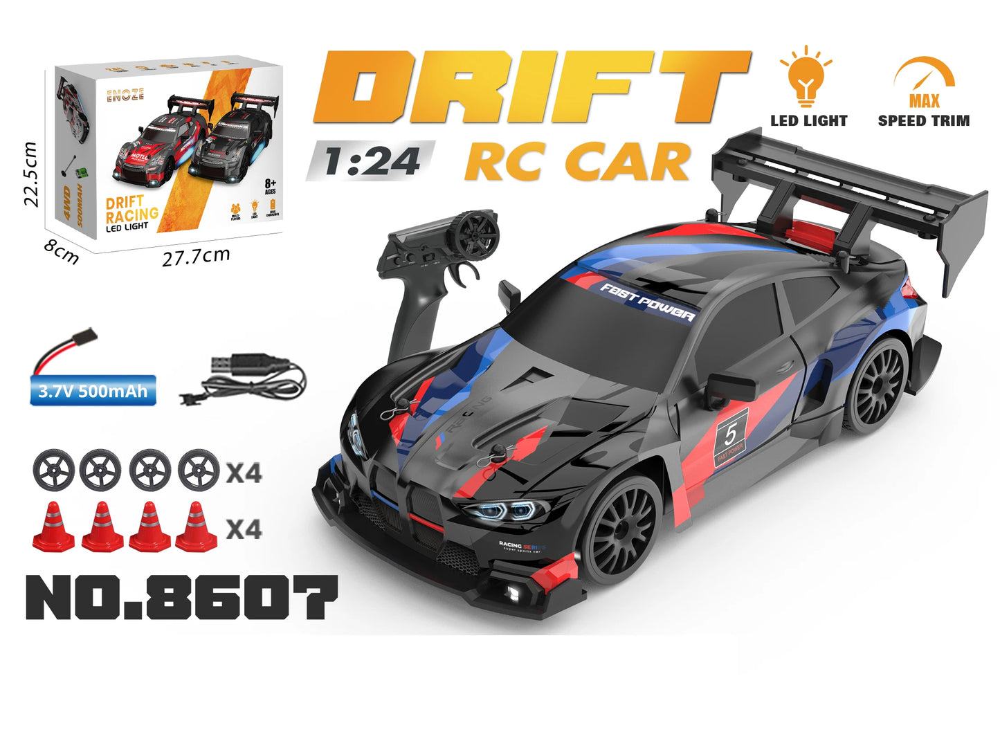 1:24 High Speed RC Drift Car 2.4G 4WD Remote Control Mini Racing Car Competition Race Car Toy for Children