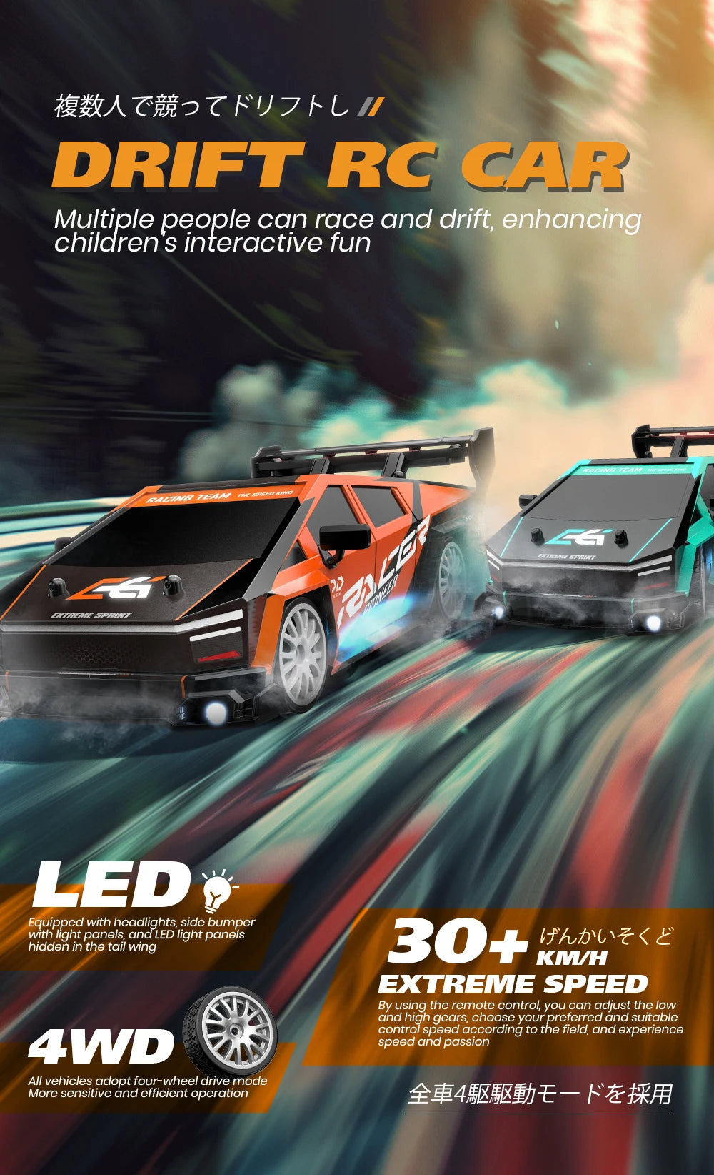 1:24 High Speed RC Drift Car 2.4G 4WD Remote Control Mini Racing Car Competition Race Car Toy for Children