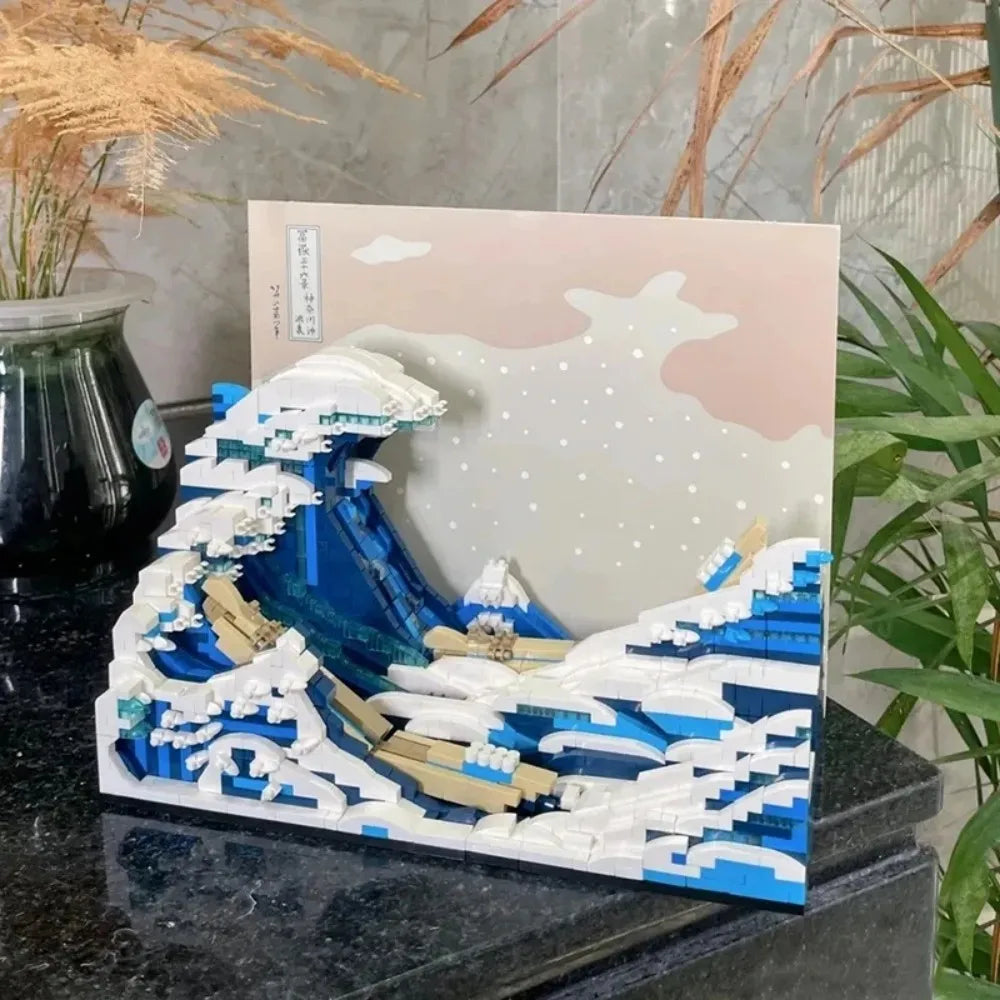 World famous painting Kanagawa surfing starry night ukiyo-e puzzle building block decoration creative assembly toy gift