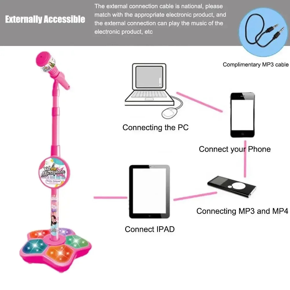 Kids Rocking-Roll Microphone with Stand Karaoke Song Music Instrument Toys Brain-Training Educational Toy Birthday Gift Girl Boy