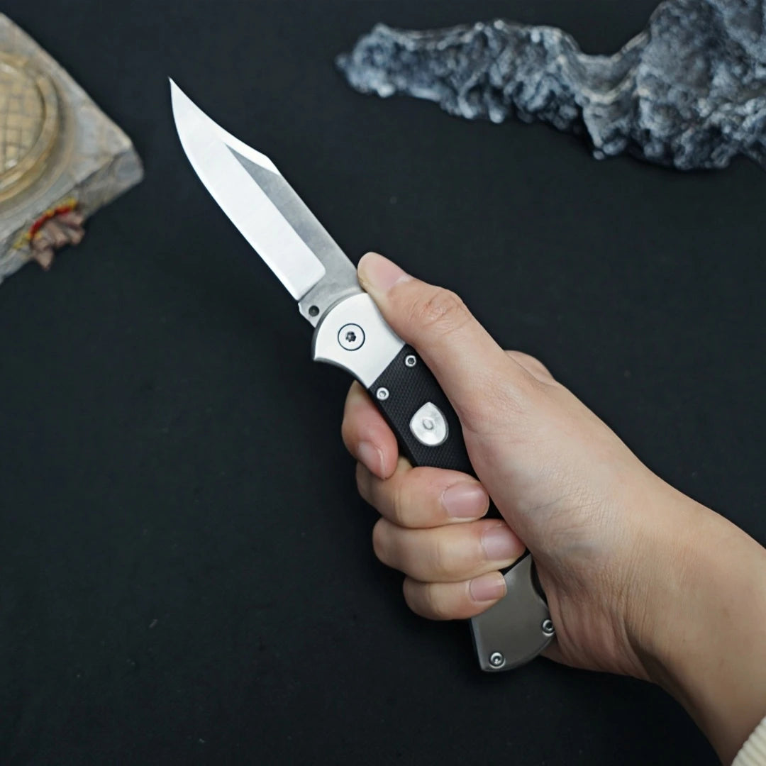 Stainless steel folding knife with carbon fiber handle, suitable for camping, fishing, hiking, survival, men's and women's gifts