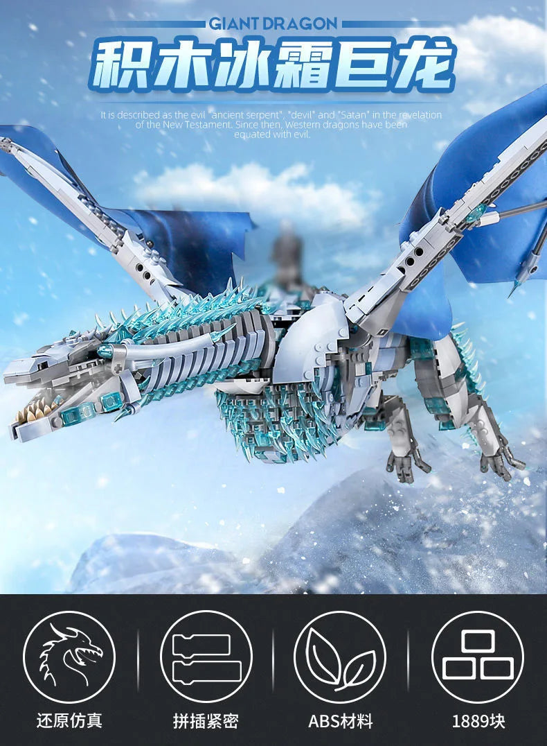 1889pcs Creative MOC Giant Dragon Building Blocks Model Movie Series Childrens Assembly Bricks Toys for Boys Kids Birthday Gifts