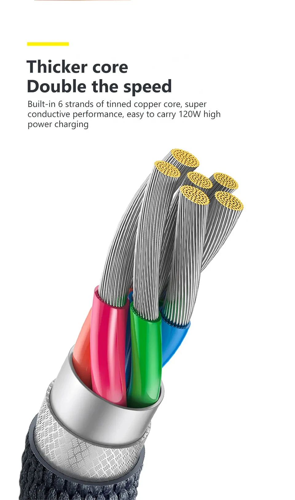 120W 6A Fast Charge USB Type C Quick Charge Cable For Xiaomi Redmi Note 13 14 Pro Huawei Phone Fast Charging Cable Data Cables