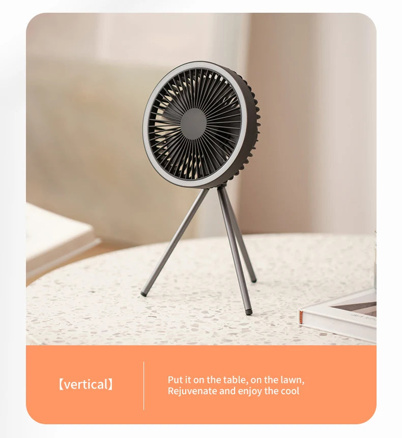 10000mAh Camping Fan Rechargeable Desktop Portable Circulator Wireless Ceiling Electric Fan with Power Bank LED Lighting