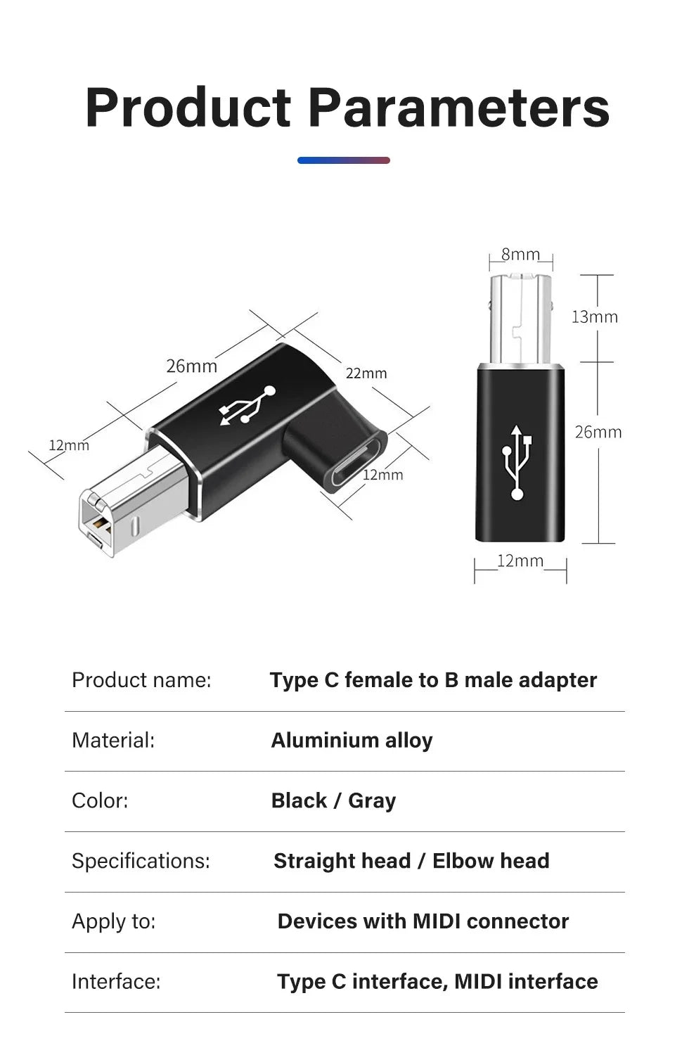 Clearance_USB 2.0 Printer Adapter USB Type C to Type B Male For Printer Hard Drive Base Fax Machine Scanner USB 2.0 Type C Print