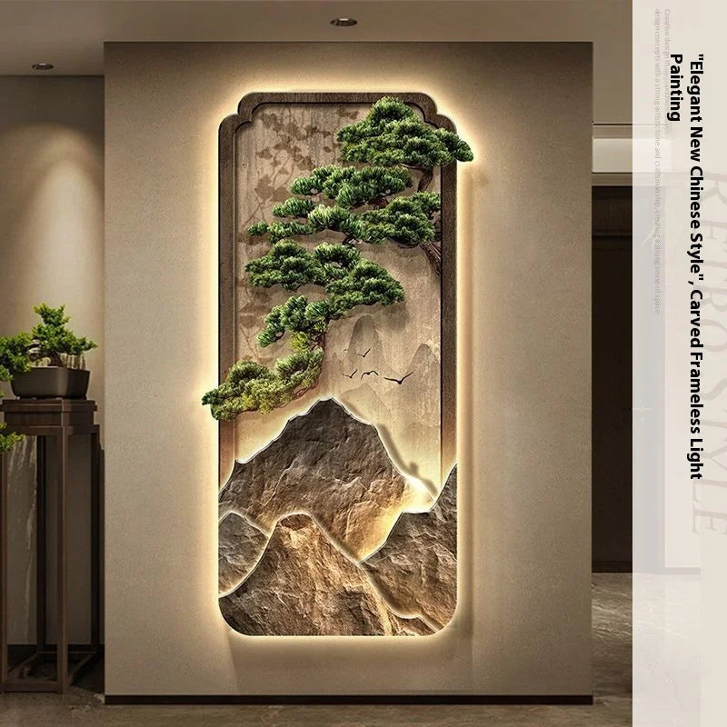 LED Light Painting Entrance Decoration Painting High-end Wall Lamp Landscape Painting Wabi Sabi Style Hallway Hanging Painting