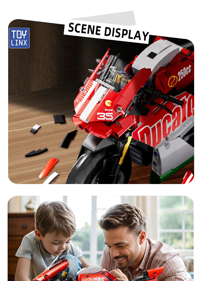 ToylinX 883pcs Motorcycle Building Set 1:10 Model Kit Building Block Car for Kid Adults Festive Gifts Christmas Halloween Easter