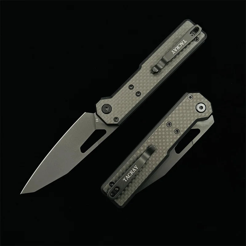 TACRAY Folding Knife TR-Tarcus D2 Blade G10+CF Handle Outdoor Camping Hunting fishing fruit Utility Knives EDC Tool