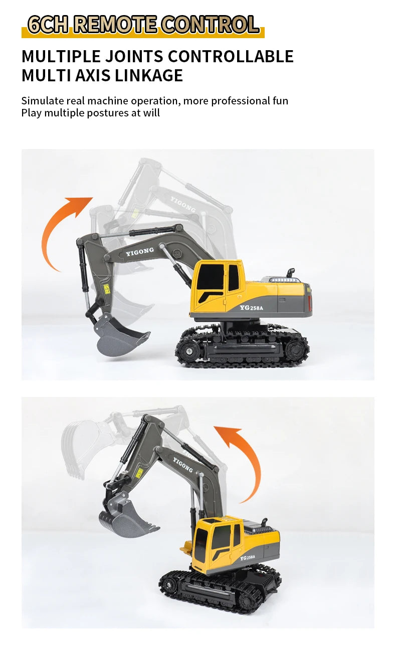 ZWN 2.4G 6/5CH Remote Control Excavator RC Model Car Toy Professional Alloy Plastic Simulation Construction Vehicle For Kid Gift