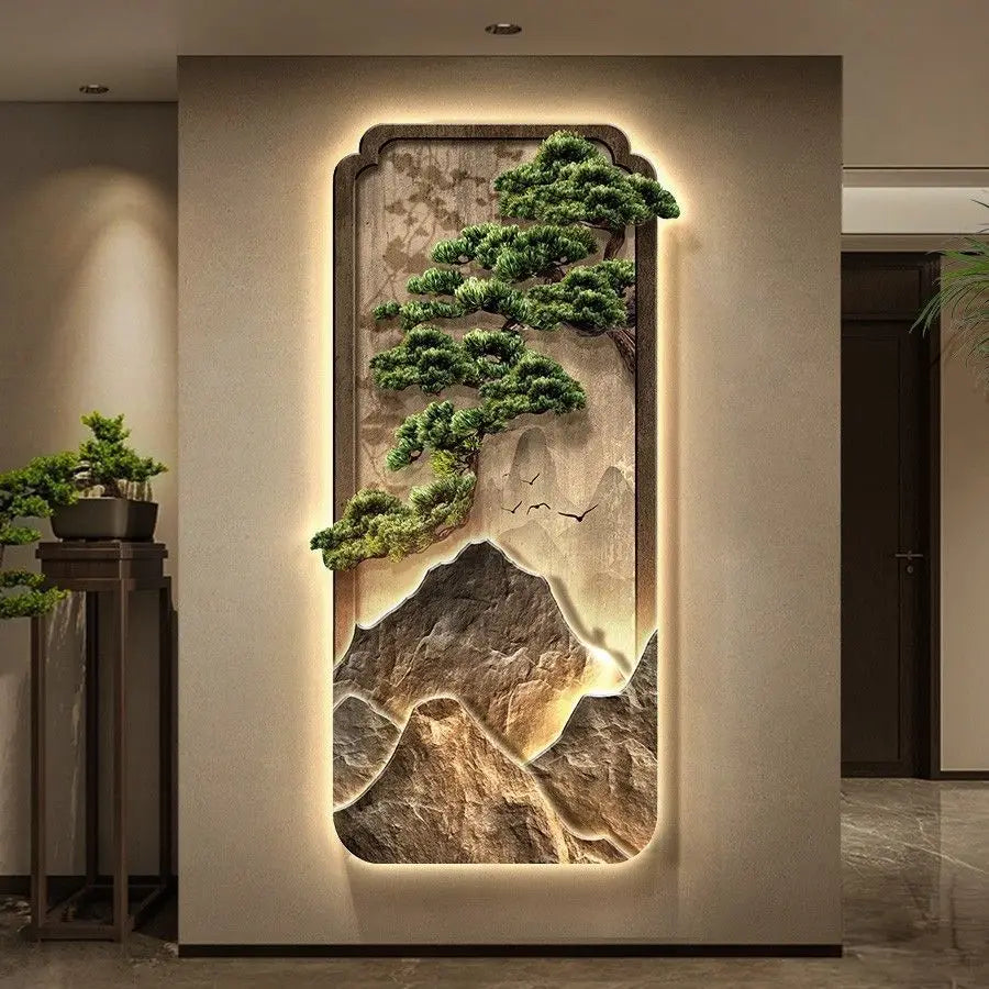 LED Light Painting Entrance Decoration Painting High-end Wall Lamp Landscape Painting Wabi Sabi Style Hallway Hanging Painting