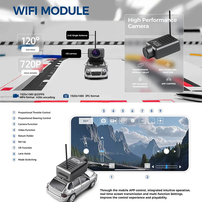 WLtoys 6401 1/64 Mini RC Car With Wifi APP Control,720P FPV Camera,Full Scale Built In Gyroscope VR Videography Toys for Kids