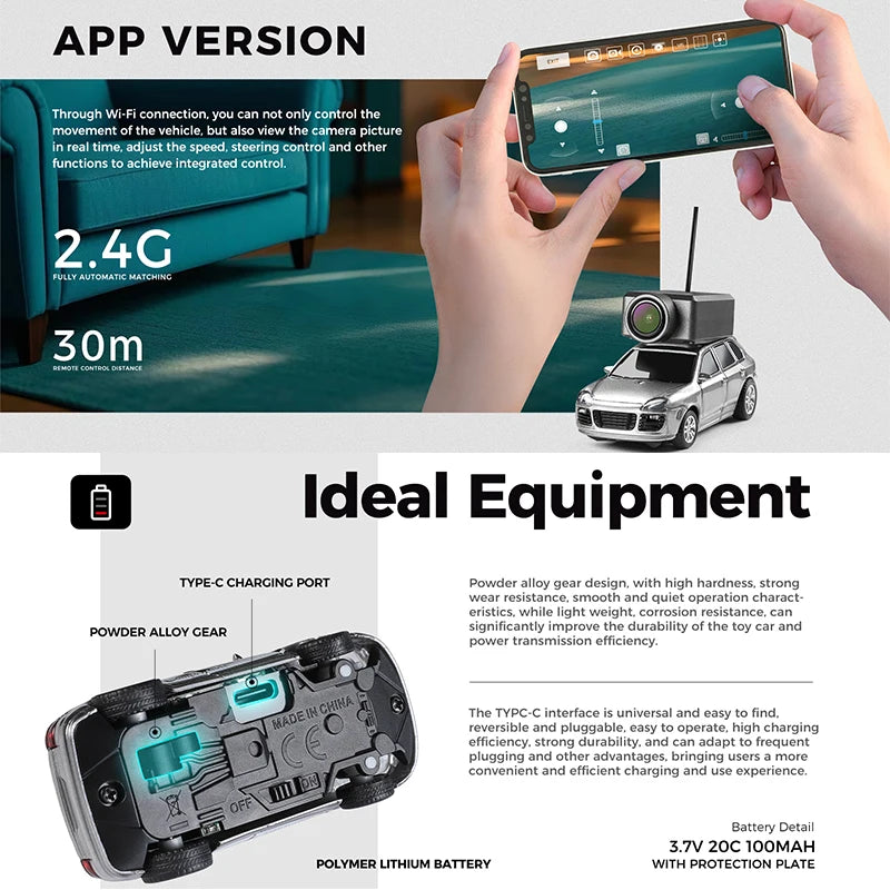 WLtoys 6401 1/64 Mini RC Car With Wifi APP Control,720P FPV Camera,Full Scale Built In Gyroscope VR Videography Toys for Kids