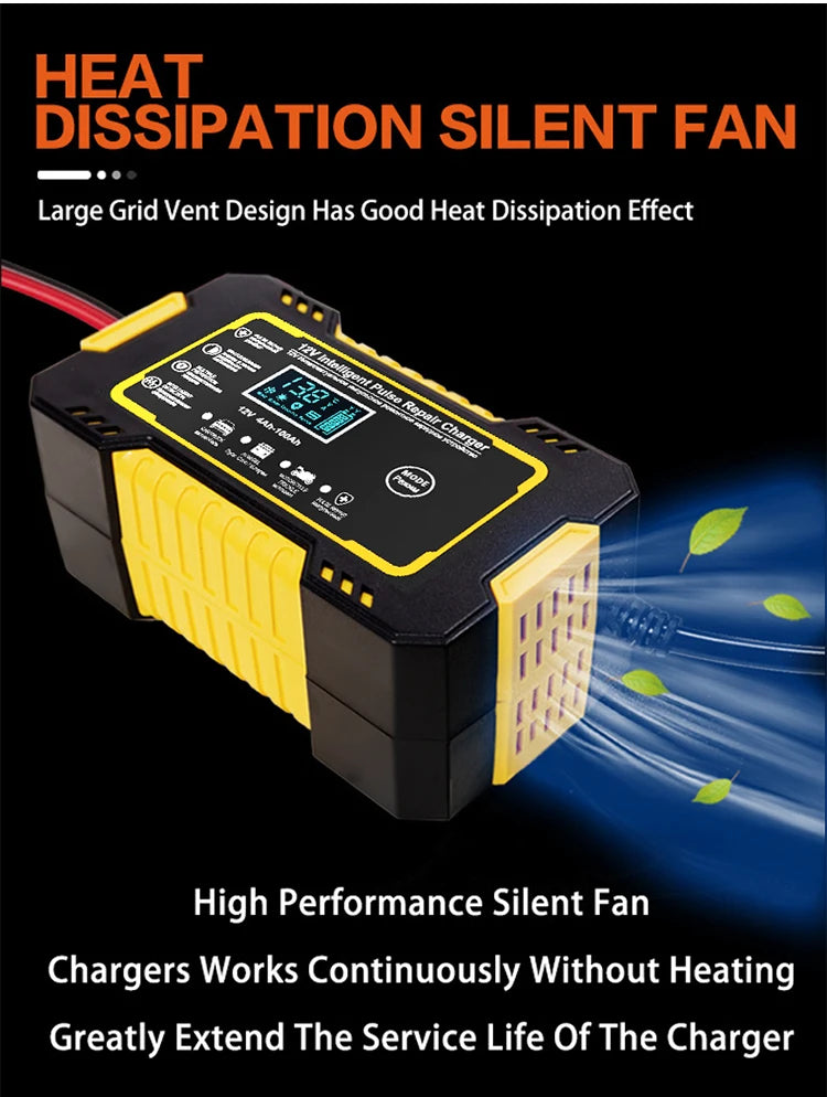 12V 6A Full Automatic Car Battery Charger Power Pulse Repair Chargers Wet Dry Lead Acid Battery Chargers Digital LCD Display
