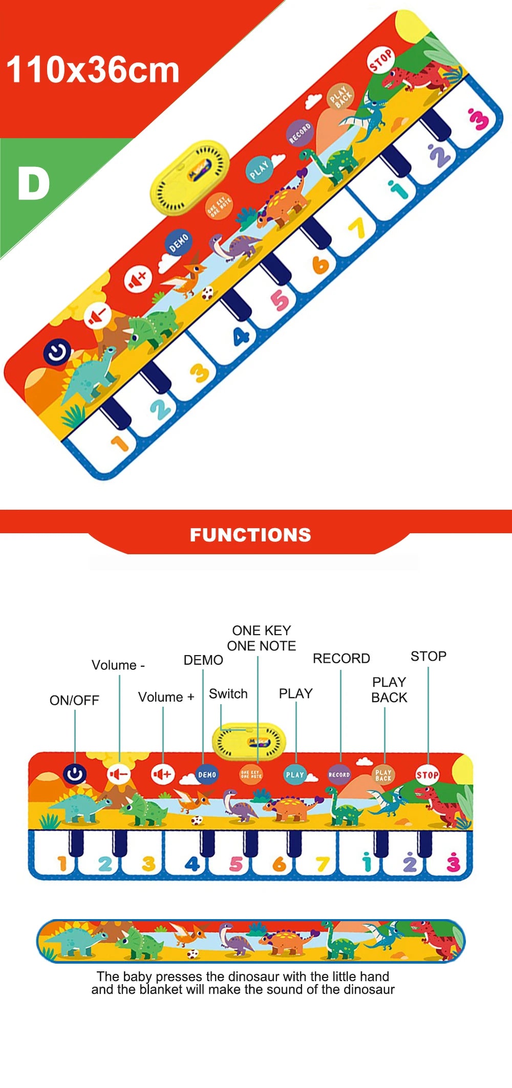 Coolplay Musical Piano Mat for Kids Toddlers Floor Keyboard Dance Mat with 8 Animal Sounds Baby Mat Educational Toys